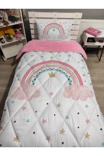 Welsoft Pofuduk Çift Taraflı GÖKKUŞAĞI Desenli Tek Kişilik Yorgan Uyku Seti