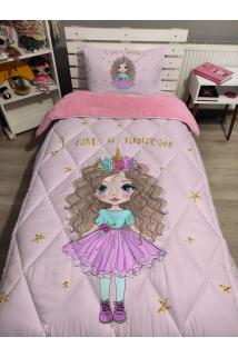 Welsoft Pofuduk Çift Taraflı LİTTLE PRENSES Desenli Tek Kişilik Yorgan Uyku Seti