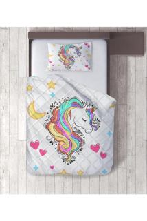 Unicorn Desenli Dijital Baskılı Tek Kişilik Yorgan Set
