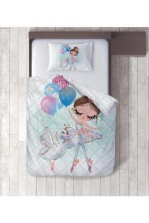 Balerin Ve Kuğu Desenli Dijital Baskılı Tek Kişilik Yorgan Set