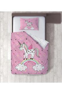 Unicorn Ve Gökkuşağı Dijital Baskılı Tek Kişilik Yorgan Set
