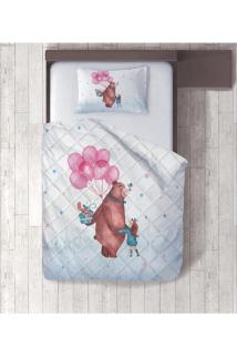 Balon Ve Hediye Veren Ayı Dijital Baskılı Tek Kişilik Yorgan Set