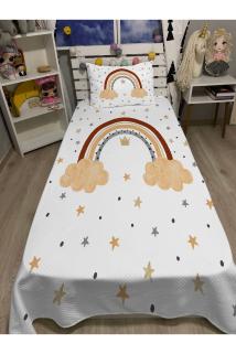 Pastel Kahverengi Gökkuşağı Tek Kişilik pike ve Yastık kılıfı