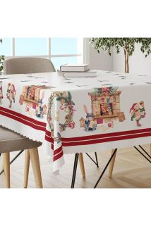 Yılbaşı Temalı KIRMIZI ŞERİTLİ Kolay Temizlenebilir Leke Tutmaz Dertsiz Masa Örtüsü