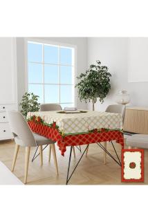 Yılbaşı Çelenk Ve Süs Desenli Kolay Temizlenebilir Leke Tutmaz Dertsiz Masa Örtüsü