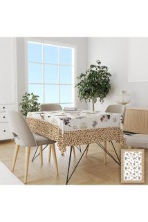 Kahve Bordürlü Kahveli Desenli Kolay Temizlenebilir Leke Tutmaz Dertsiz Masa Örtüsü