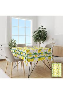 Yeşil Şeritli Limon Desenli Masa Örtüsü