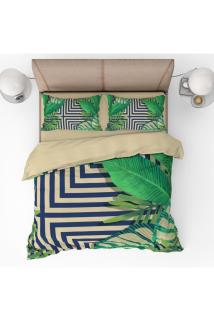 Geometri Ve Tropikal Yaprak Desenli 3d Dijital Baskılı Nevresim Takımı