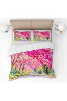 Sulu Boya Renkli Ağaçlar 3d Desenli Dijital Baskılı Nevresim Takımı